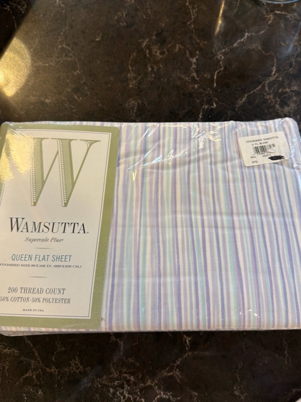 Wamsutta Supercale Plus Queen Flat Sheet 200 Thread Count Purple Teal Stripped N